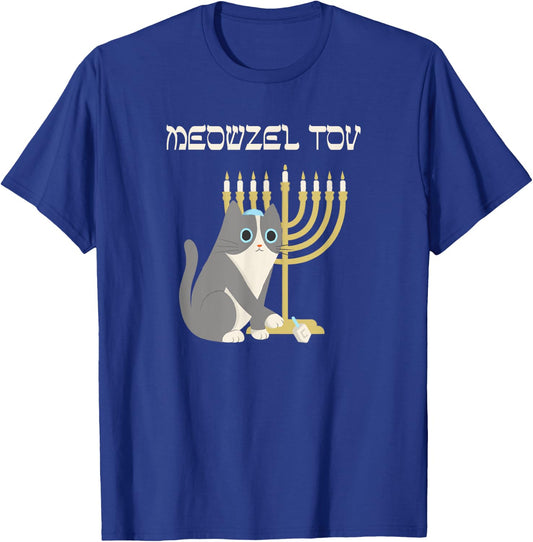 Funny Hanukkah Cat Meowzeltov Jewish Chanukah Men Women Kids T-Shirt - T-Shirt | Royal