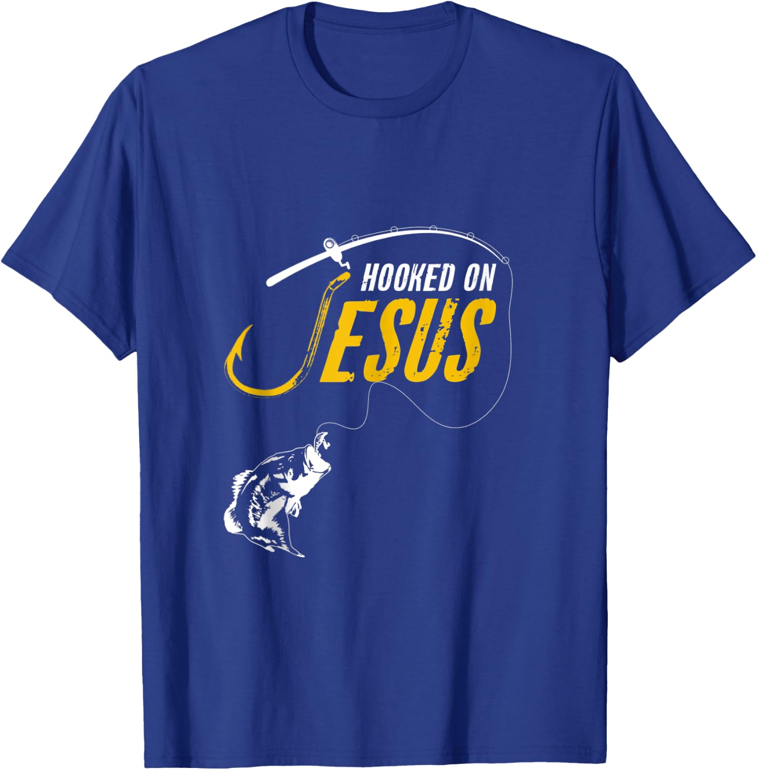 Hooked on Jesus Funny Christian Fishing T-Shirt - T-Shirt | Royal