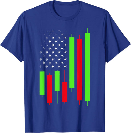 Stock Trader USA Flag Stock Market Day Trading T-Shirt - T-Shirt | Royal