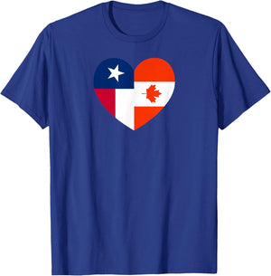 Texas and Canada Flags: Heart Shaped Unity T-Shirt - T-Shirt | Royal