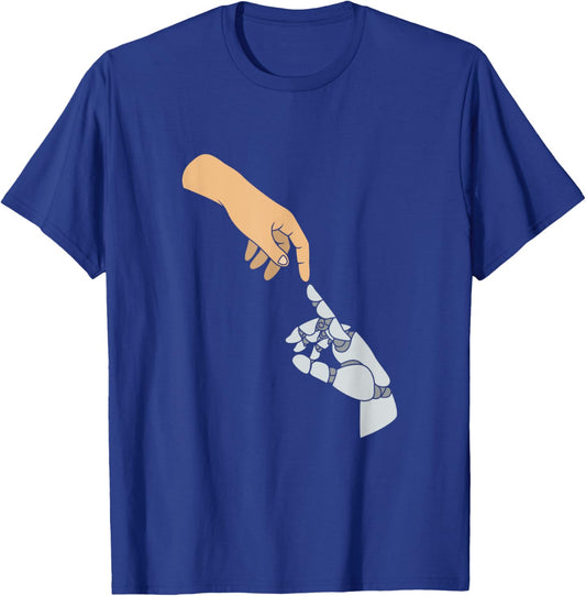 Funny Artificial Intelligence Human Hand And AI Robot Hand T-Shirt - T-Shirt | Royal