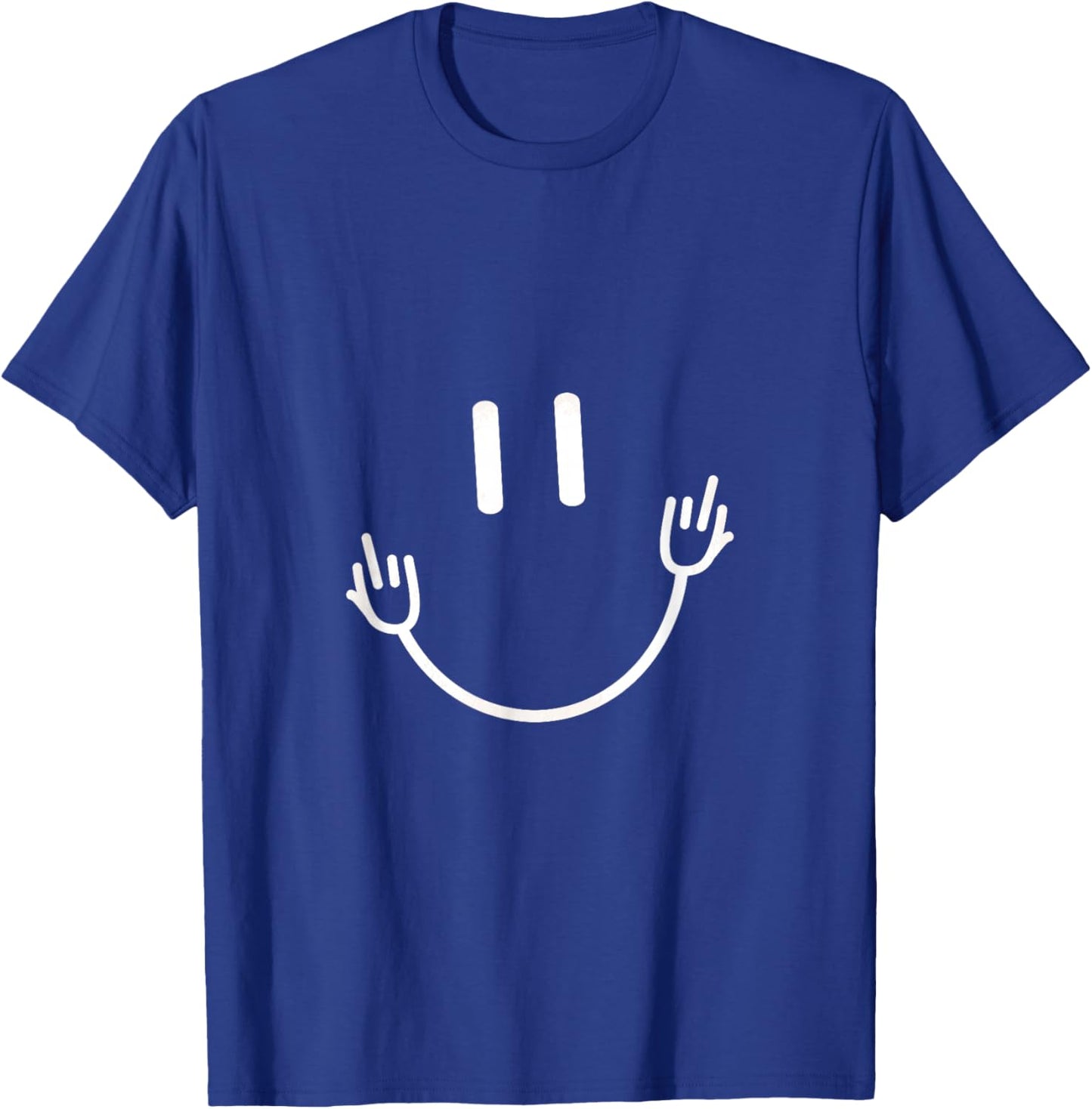 Funny Sarcastic Smile Face Middle Finger Graphic T-Shirt - T-Shirt | Royal