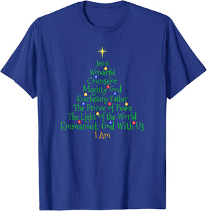 Christian Christmas Shirts Bible Names of Jesus Tree Shaped T-Shirt - T-Shirt | Royal