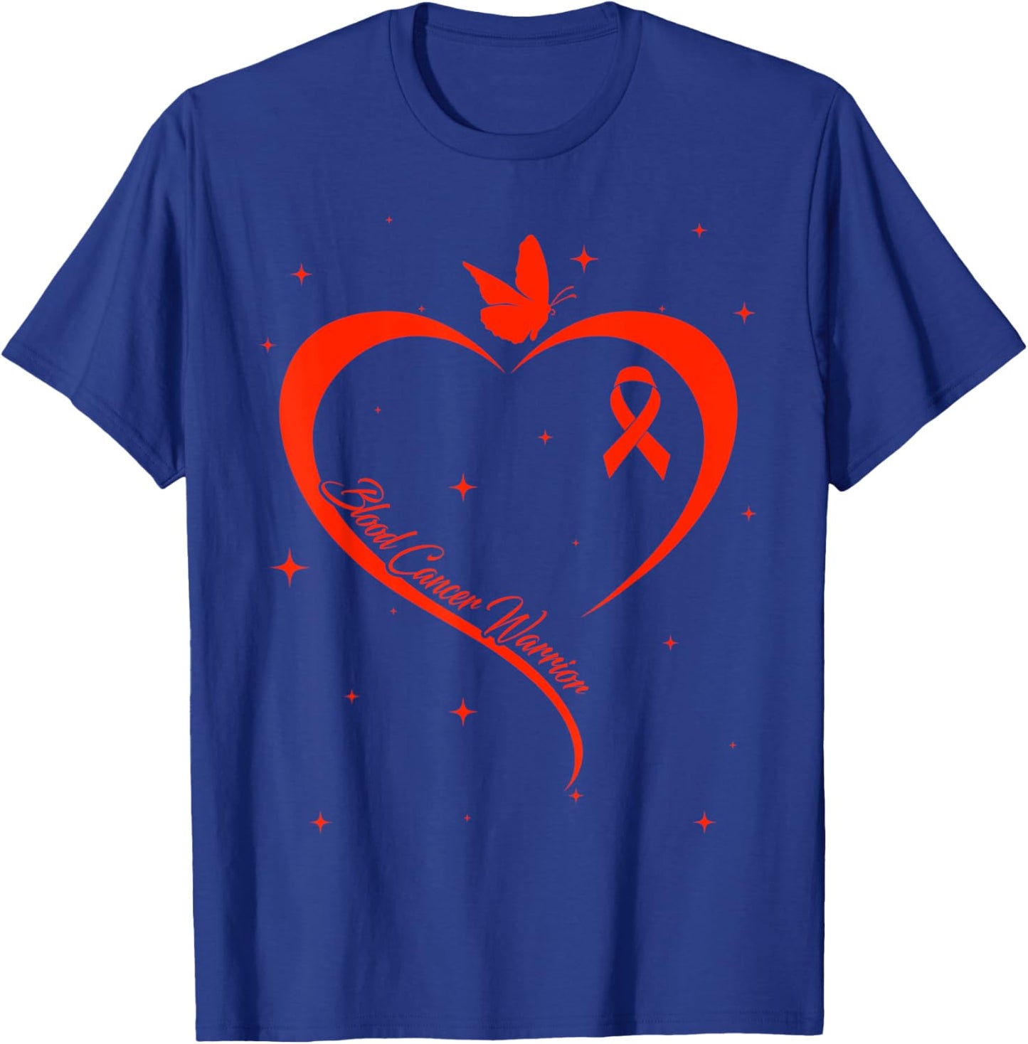 Blood Cancer Warrior Heart Red Ribbon Fighter Support Squad T-Shirt - T-Shirt | Royal