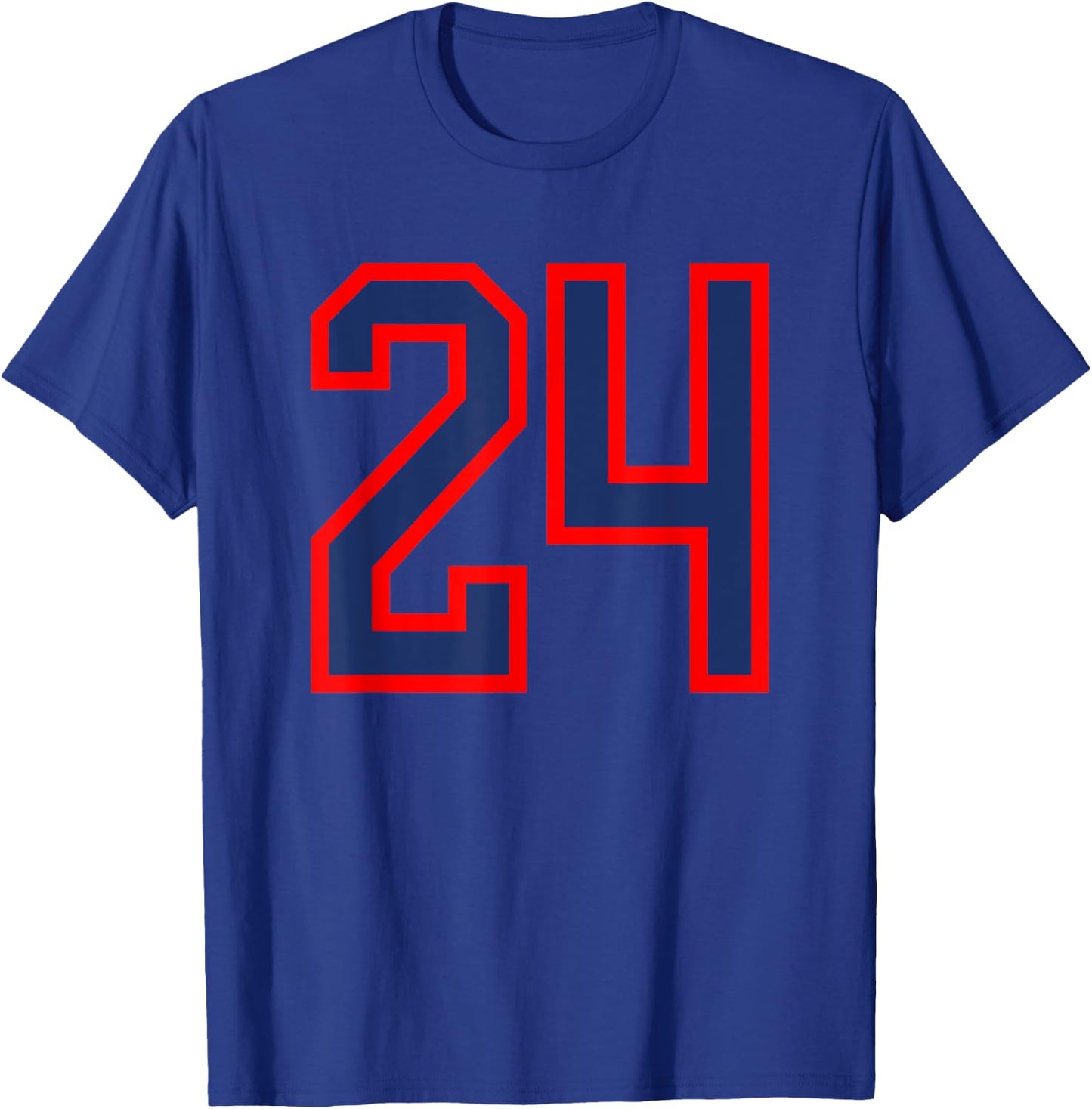 Jersey Number #24 Red Blue Sports Birthday Lucky Number 24 T-Shirt - T-Shirt | Royal