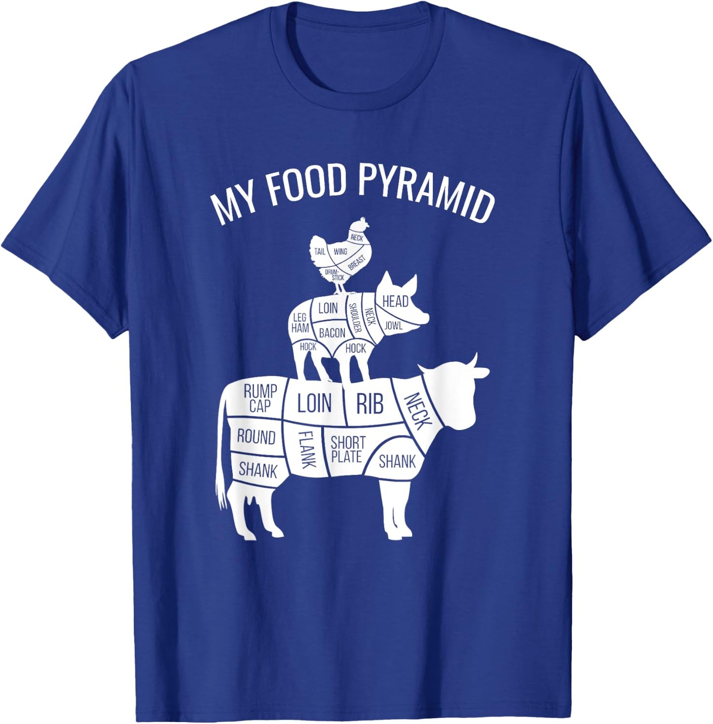 My Food Pyramid Funny Carnivore Cow Pig Chicken Small T-Shirt - T-Shirt | Royal