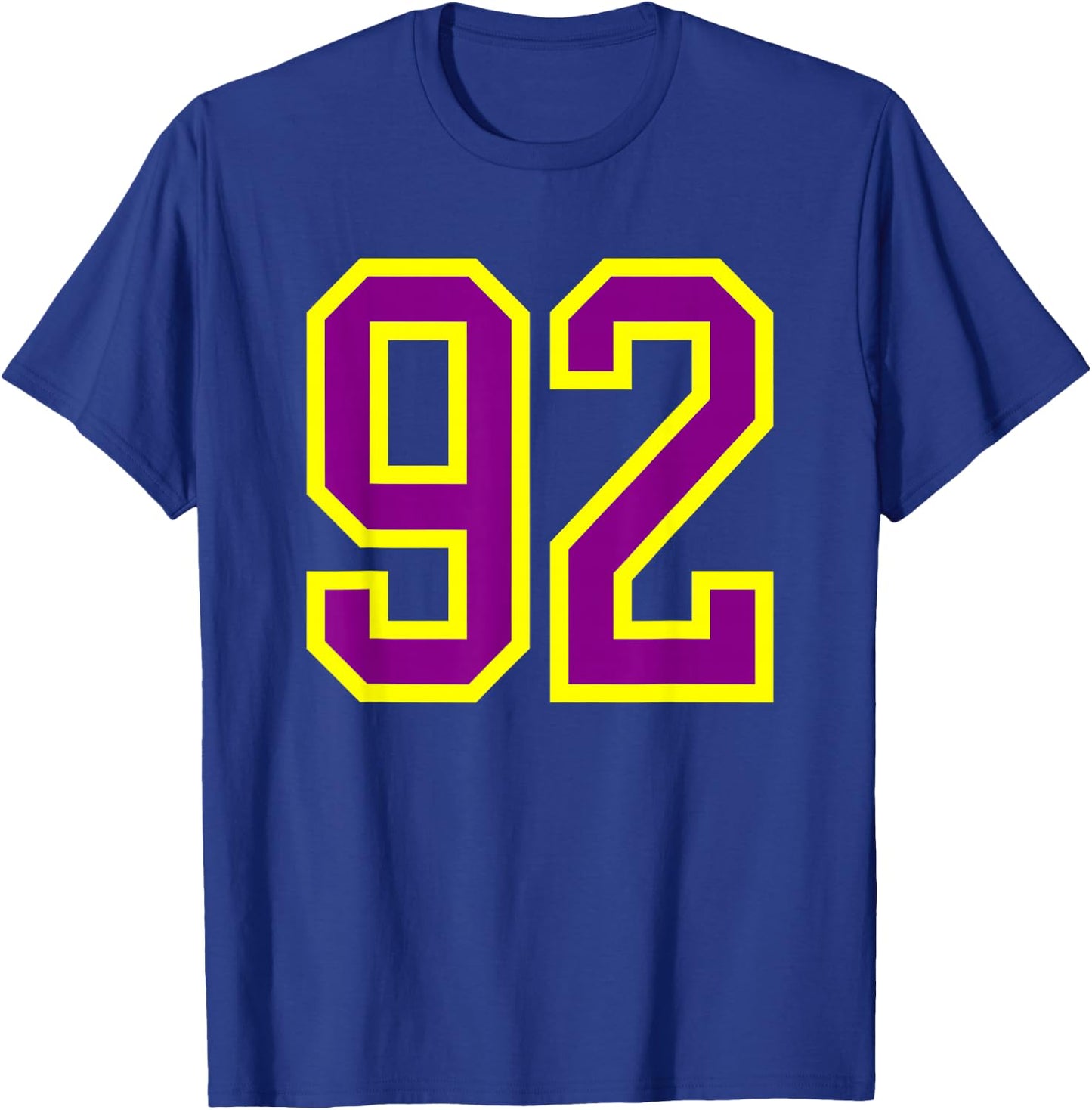 Purple Yellow Sports Team Number 92 T-Shirt - T-Shirt | Royal