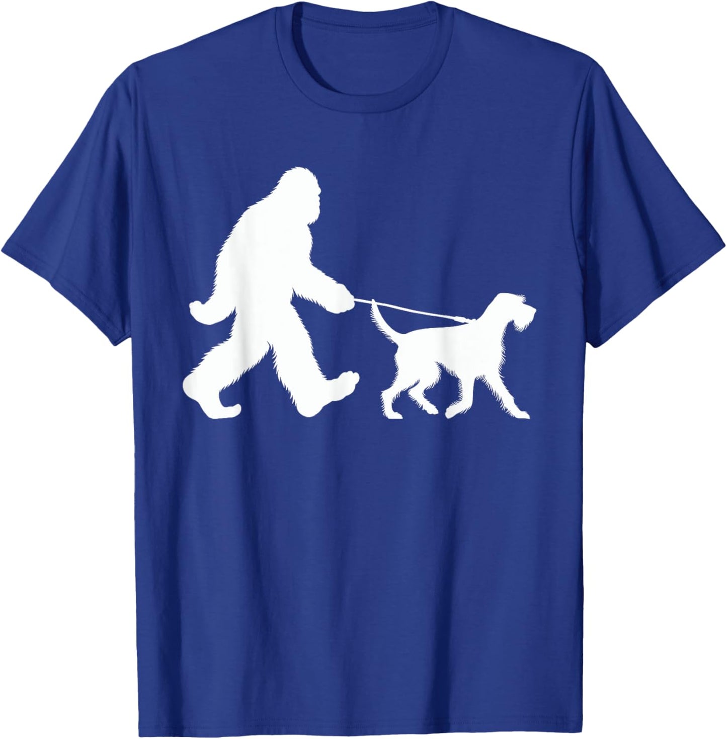 Bigfoot Walking a Dog Funny German Wirehaired Pointer Lovers T-Shirt - T-Shirt | Royal