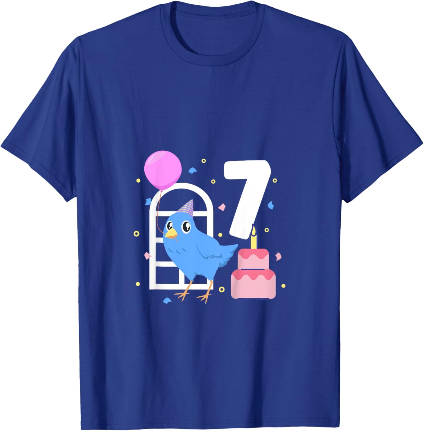Kids I am 7 with bird - kids birthday 7 years old T-Shirt - T-Shirt | Royal