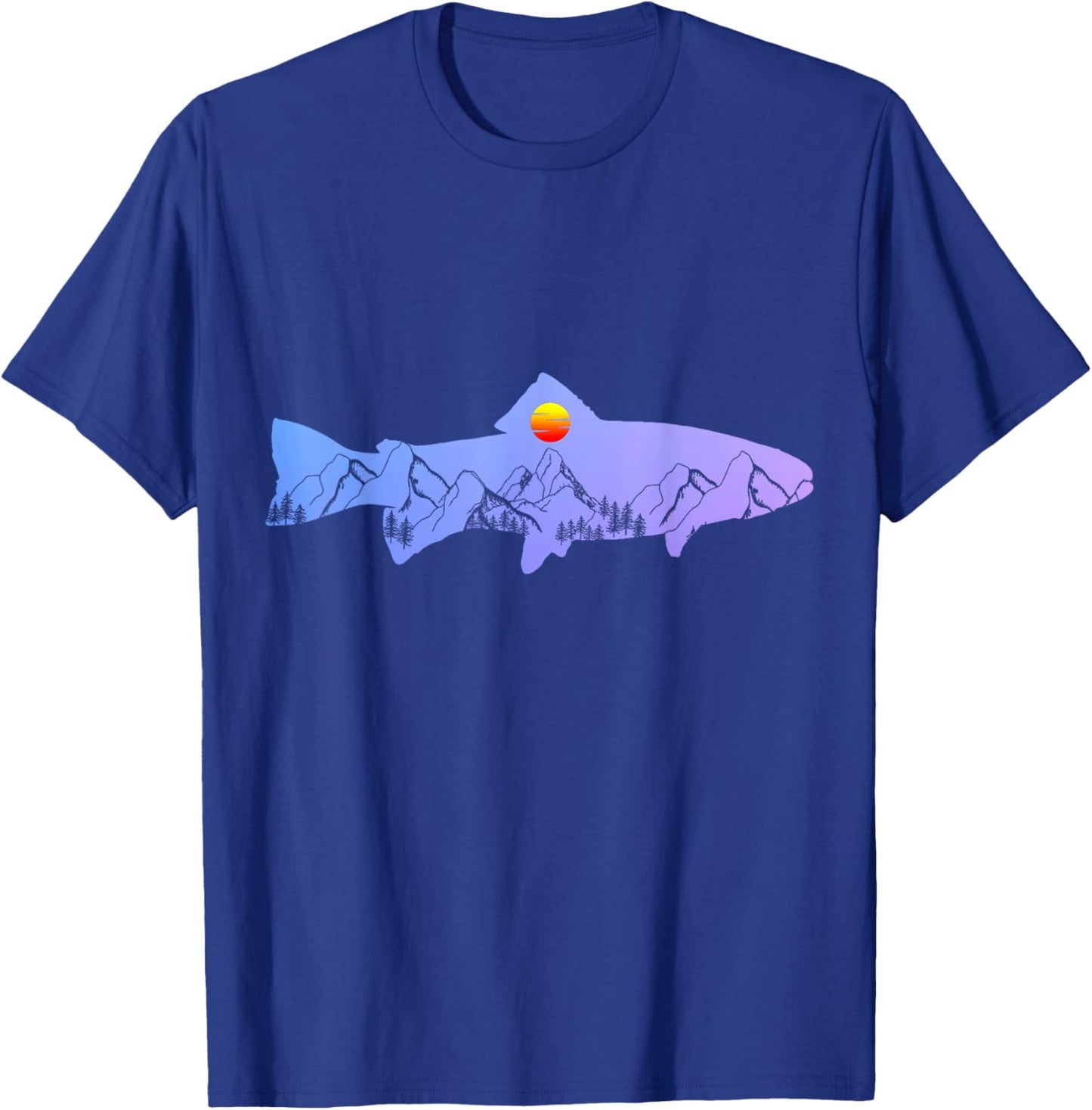 Fly Fishing Trout Fisherman Vintage Mountains Nature T-Shirt - T-Shirt | Royal