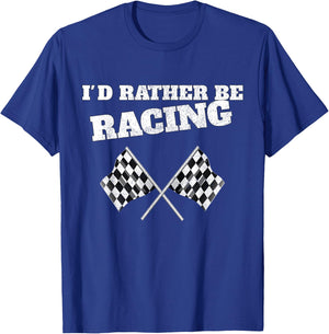 I'd Rather Be Racing Race Flags Race Car T-Shirt - T-Shirt | Royal