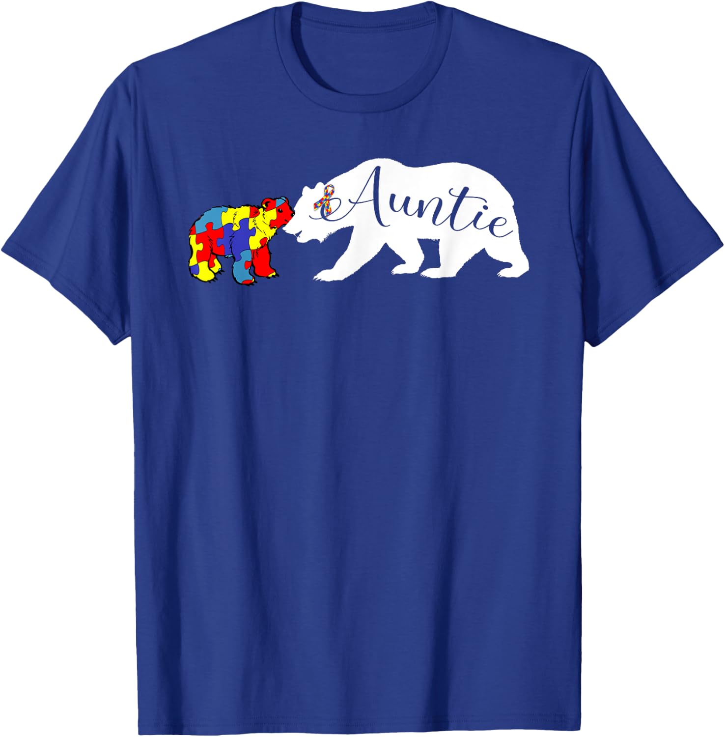 Auntie Bear Autism Awareness Aunt Women Gift T-Shirt - T-Shirt | Royal