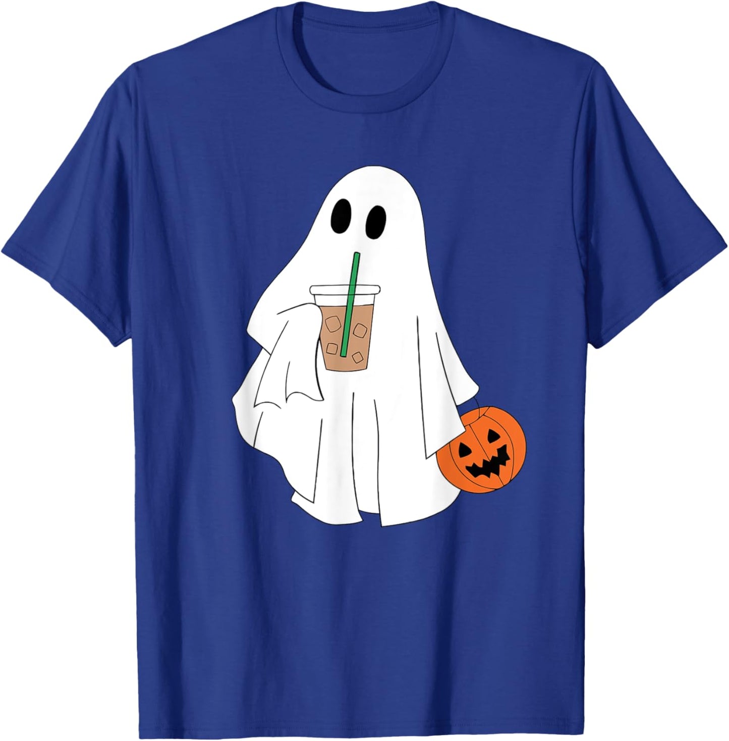Cute Ghost Drinking Coffee Halloween Ghost Ice Coffee T-Shirt - T-Shirt | Royal