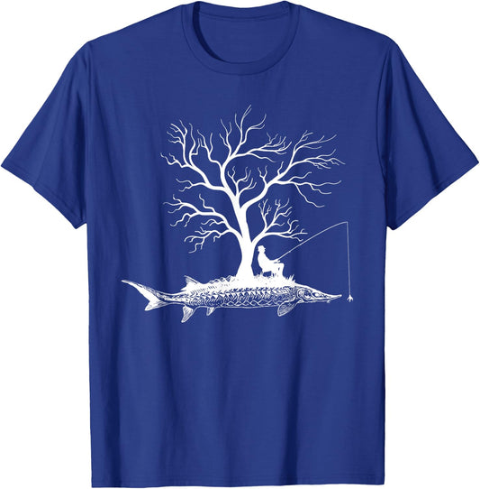 Graphic Tree Fishing Rod - Fish Sturgeon Fish T-Shirt - T-Shirt | Royal