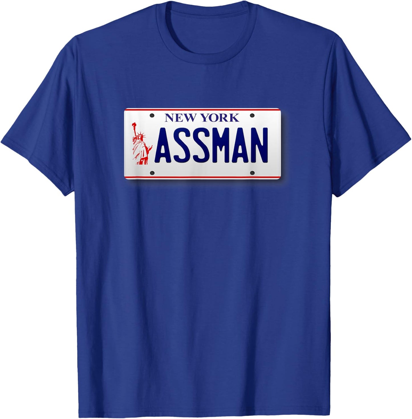 Assman New York License Plate Funny T-Shirt - T-Shirt | Royal