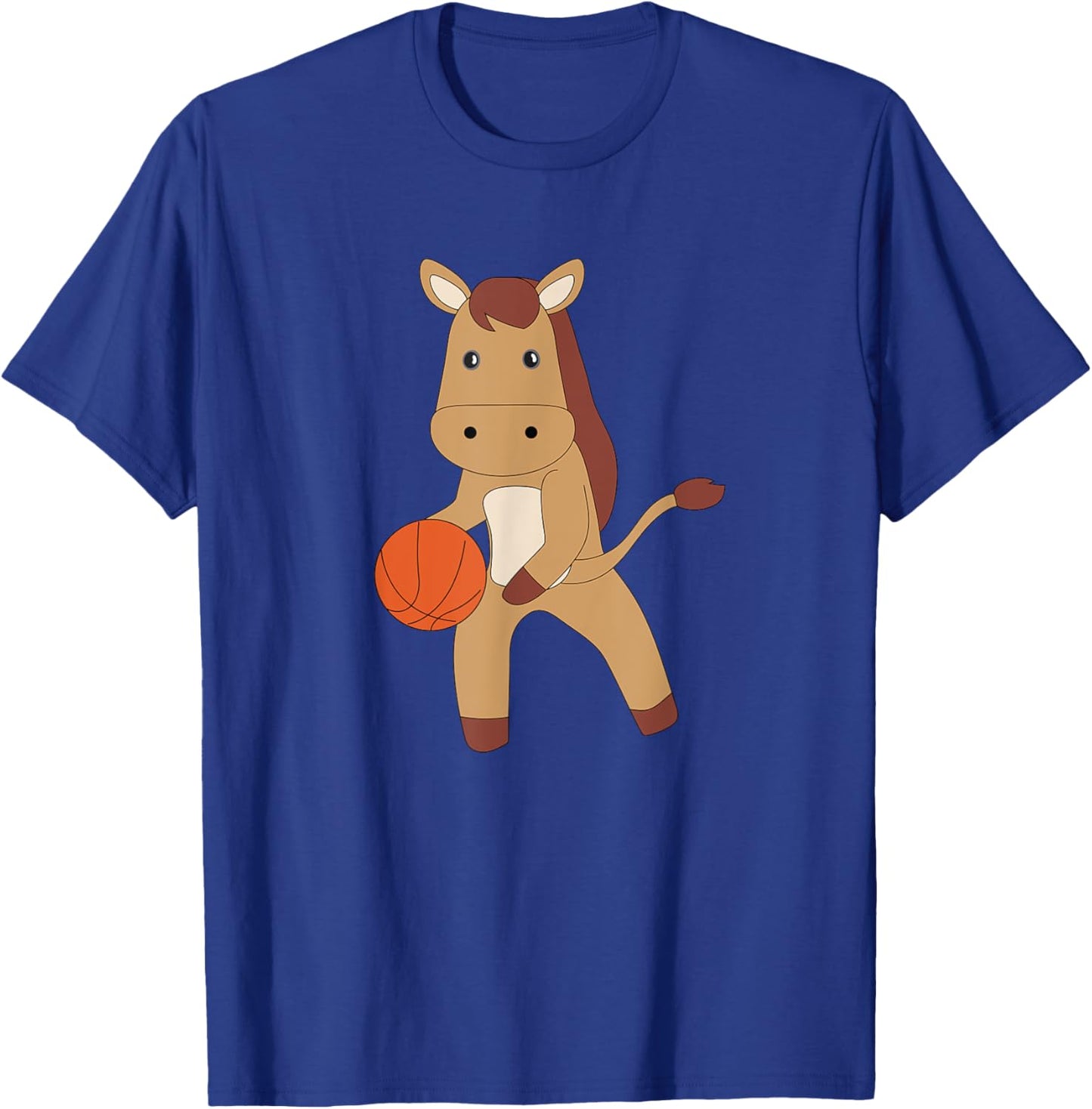 Horse Playing Basketball Cute Pony Basketball Player T-Shirt - T-Shirt | Royal