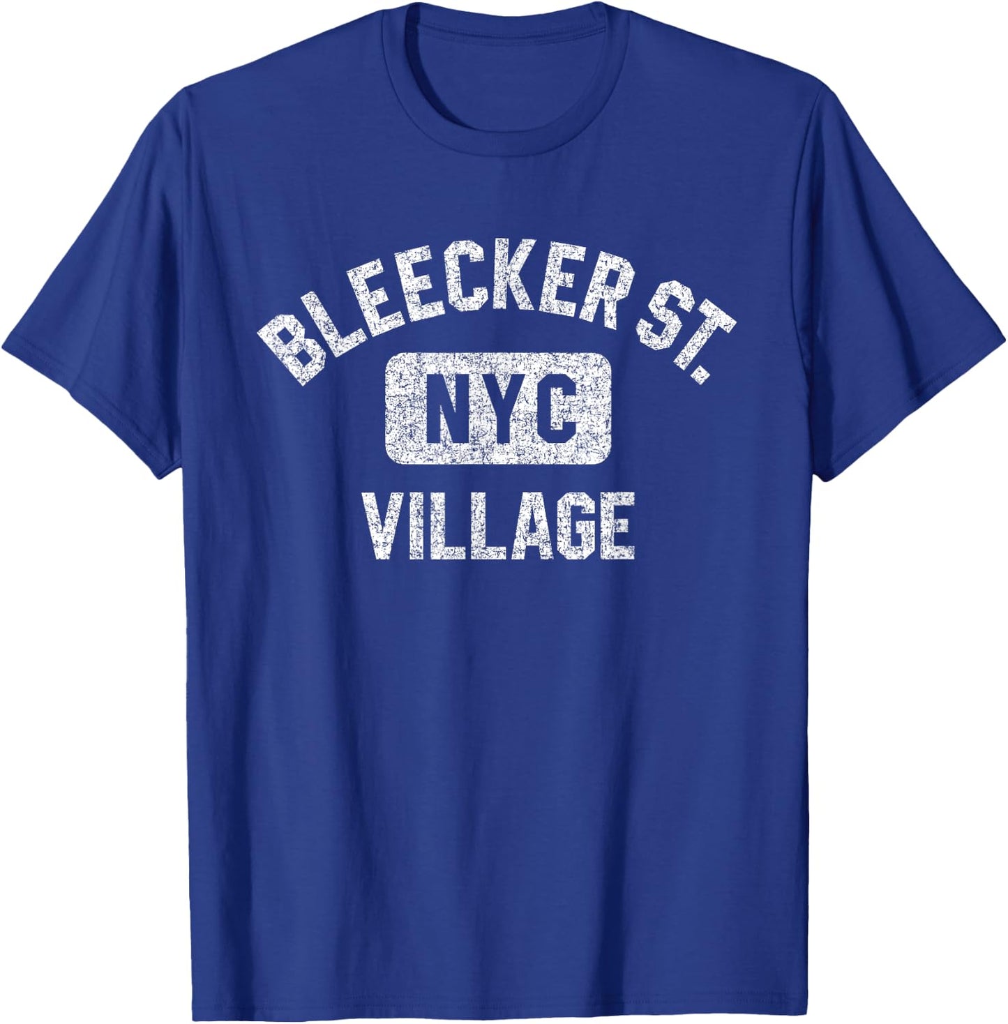 Bleecker Street Village NYC Gym Style Distressed White Print T-Shirt - T-Shirt | Royal