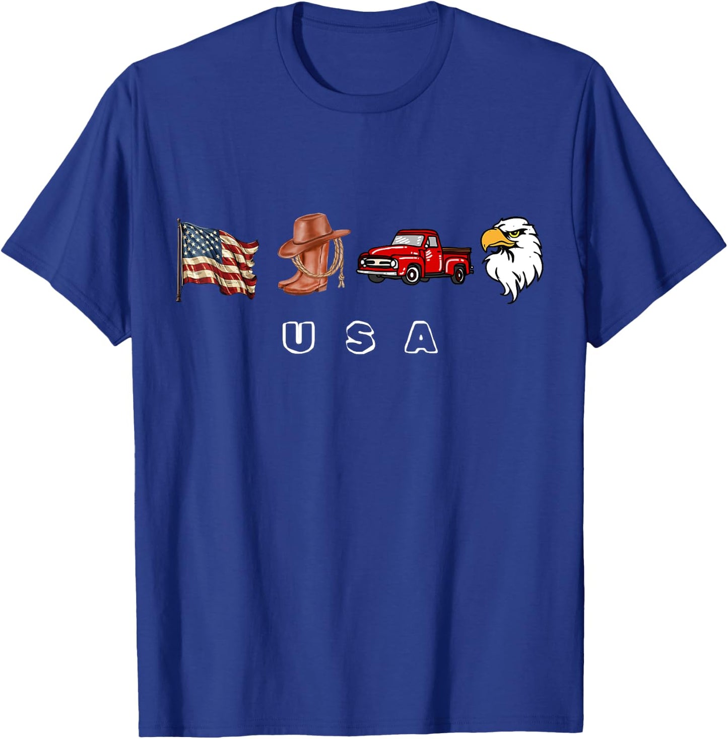 Cowboy Boots Hat Semi Trucks Driver Eagle American Flag T-Shirt - T-Shirt | Royal