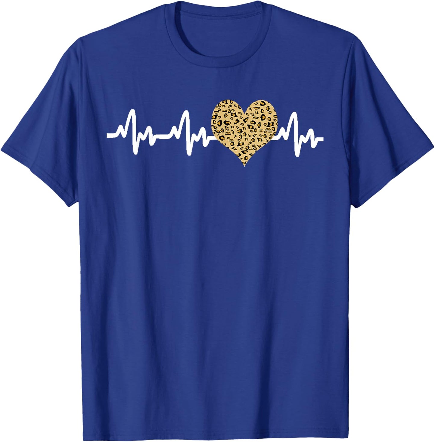 Cool Cheetah Leopard Print Heart Doctor Nurse Heartbeat EKG T-Shirt - T-Shirt | Royal