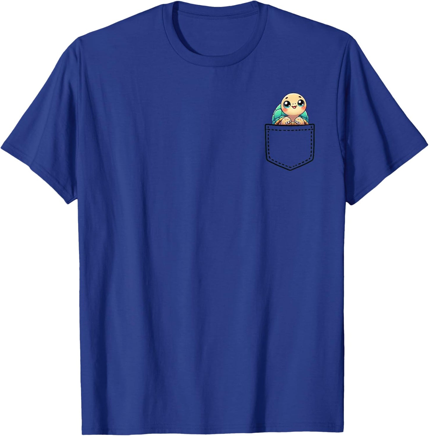 Cute Turtle Pocket Kawaii Animal Lover Graphic Art T-Shirt - T-Shirt | Royal