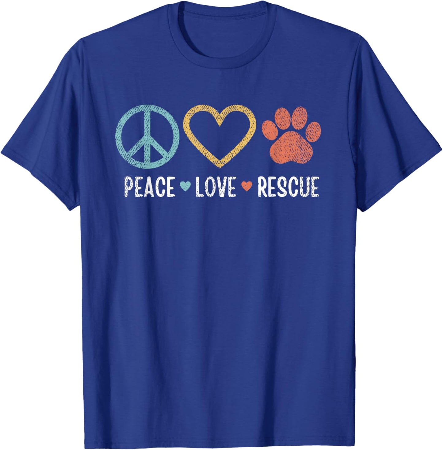 Peace Love Rescue Dogs Puppy Cute Paw Dog Lover Vintage Men Women Kids T-Shirt - T-Shirt | Royal