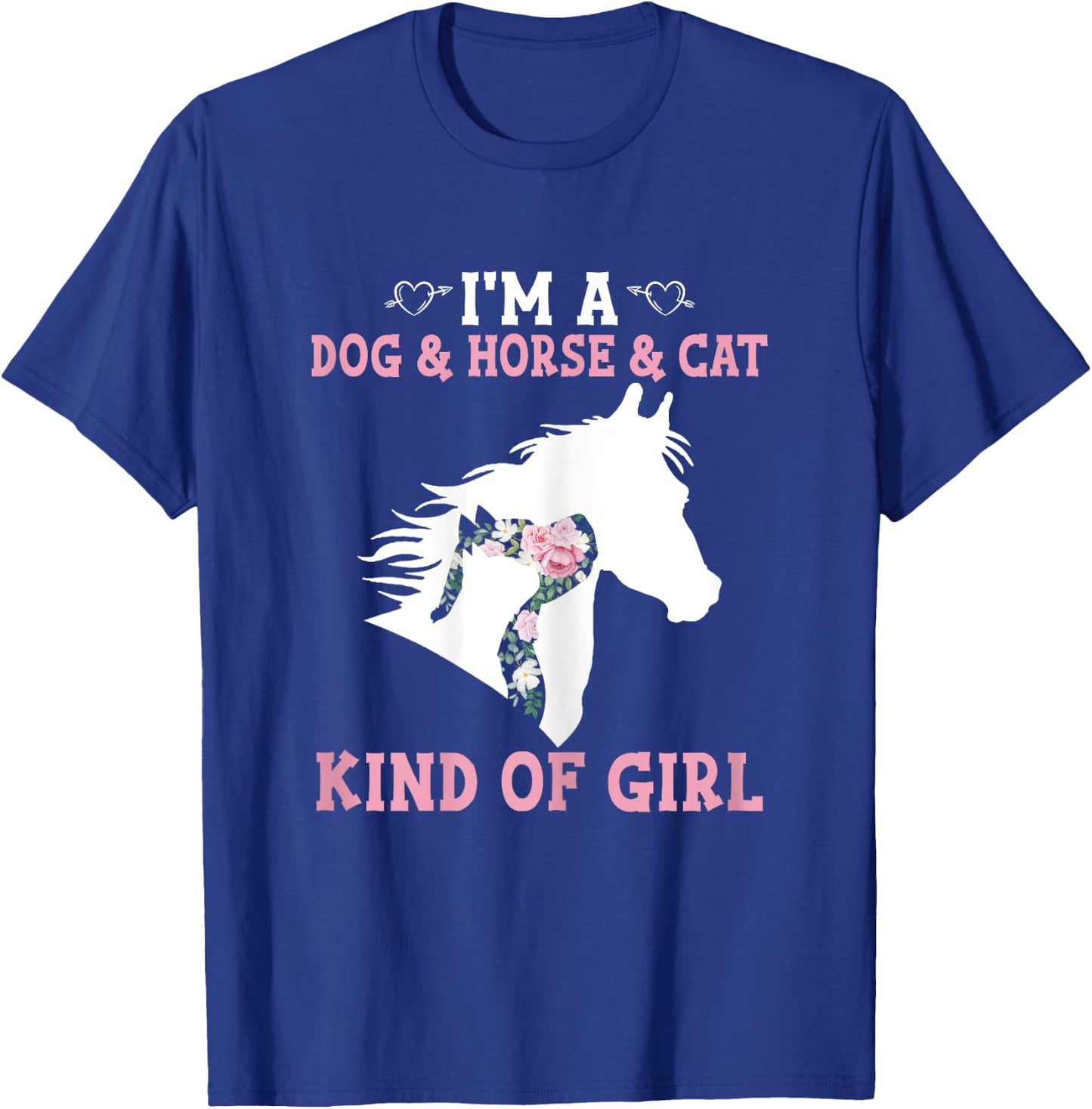 Dy Dog Horse Cat Floral Silhouette Animal Lover Girl Gift T-Shirt - T-Shirt | Royal