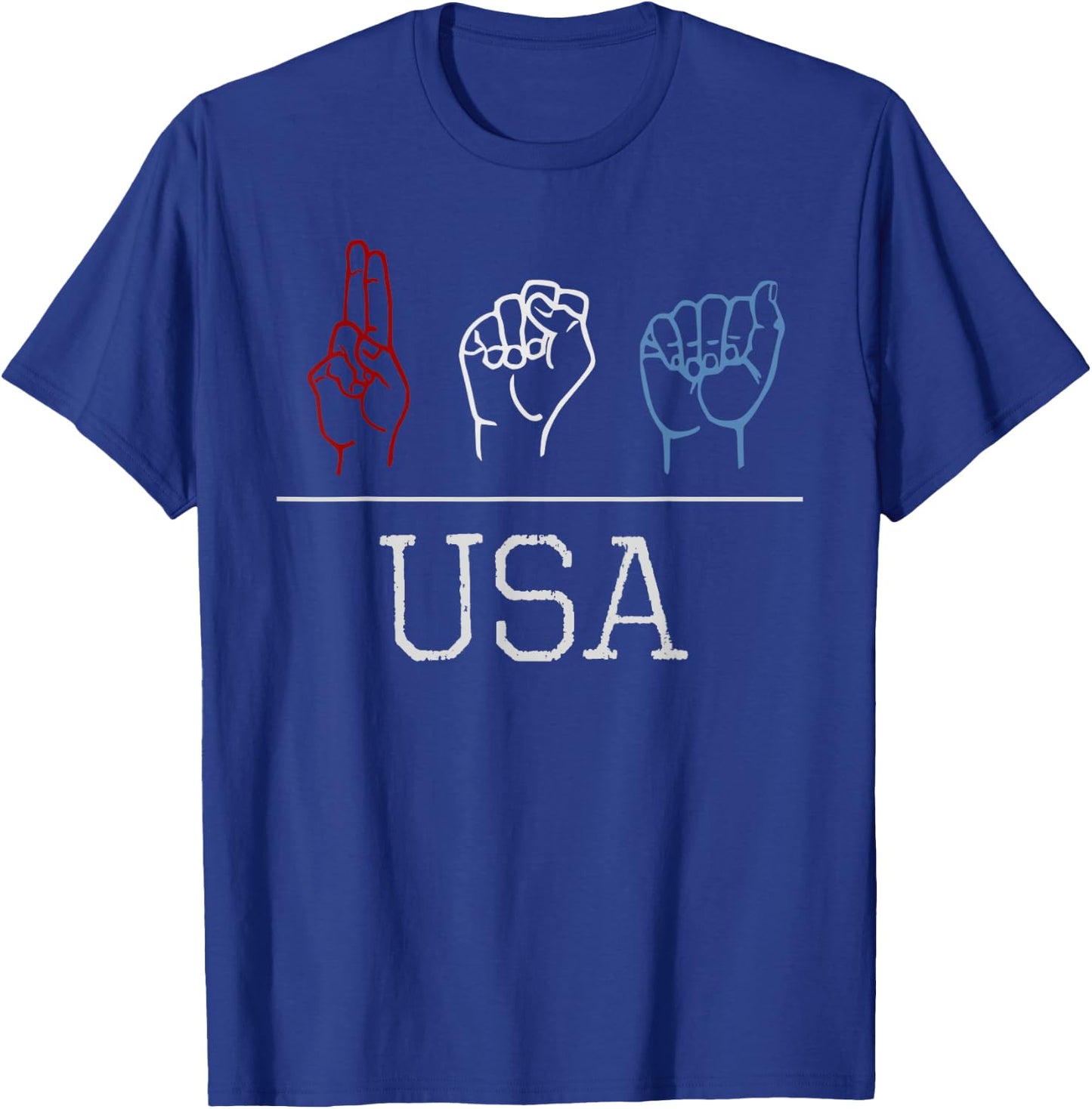 Deaf Pride Patriotic USA Red White & Blue ASL Sign Language Women Kids Men T-Shirt - T-Shirt | Royal