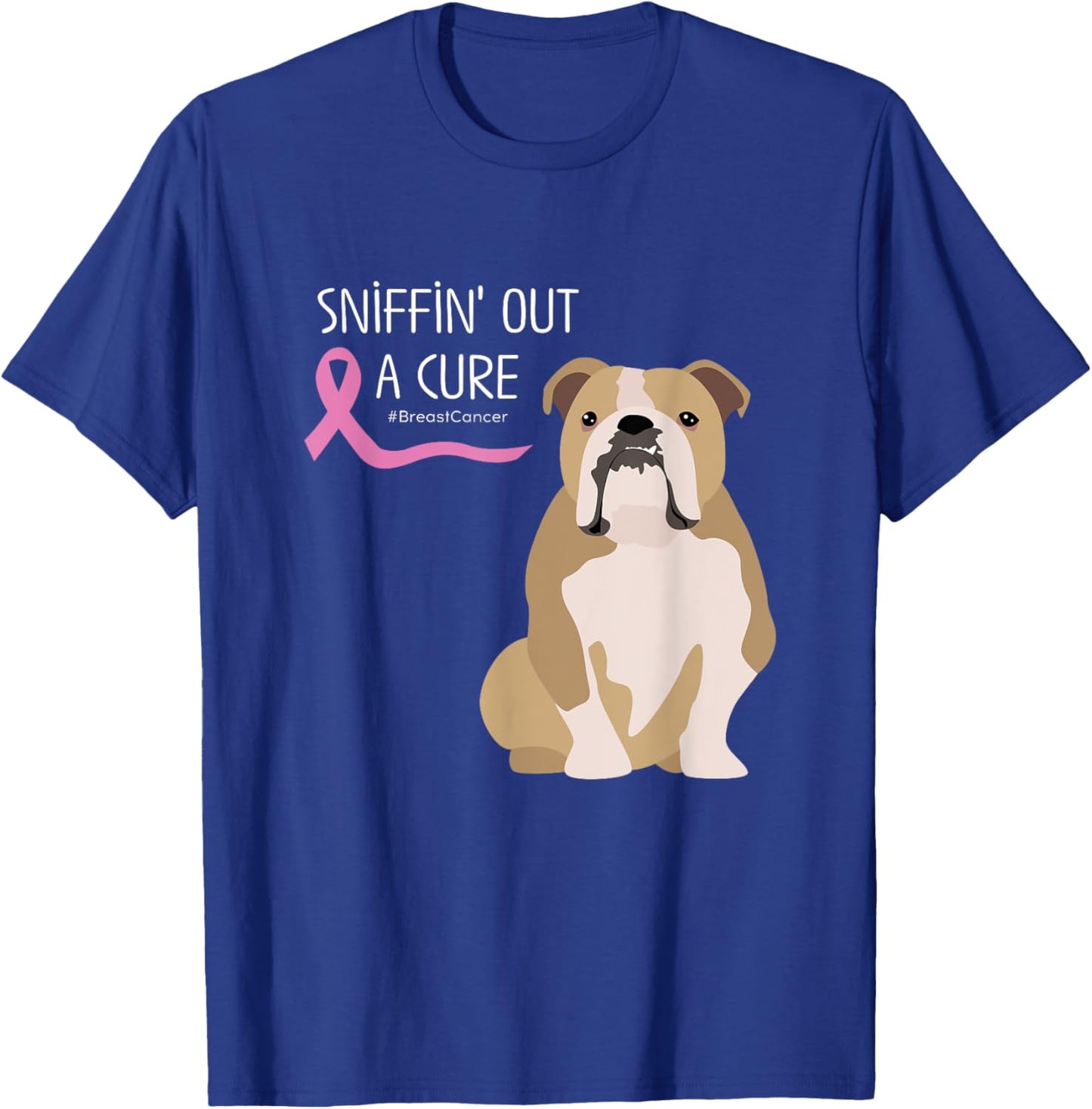 English Bulldog Dog Lover Breast Cancer Awareness T-Shirt - T-Shirt | Royal