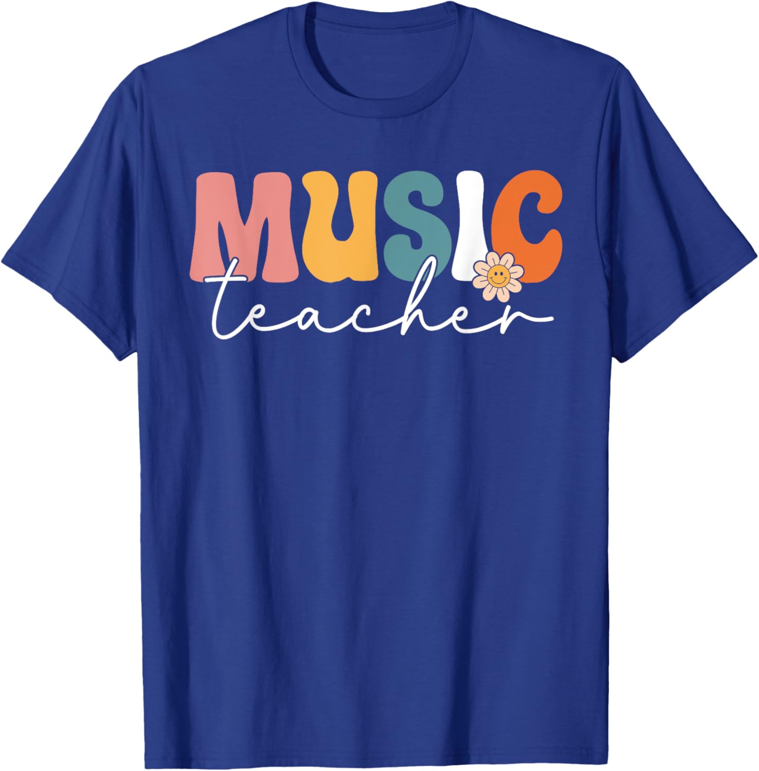 Music Teacher Team Retro Groovy Vintage First Day Of School Women Girls Kids T-Shirt - T-Shirt | Royal