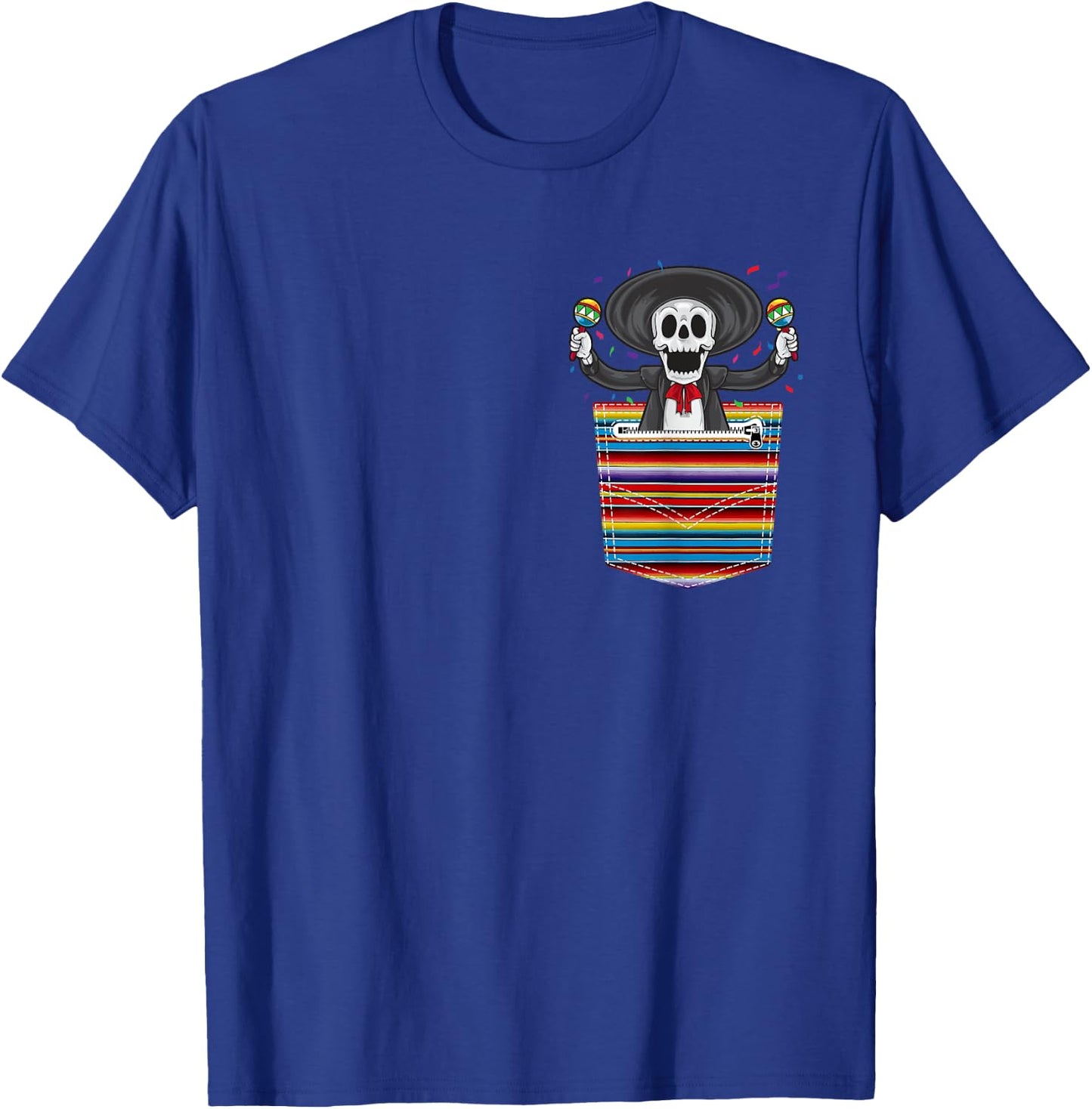 Cinco De Mayo 2021 Calaca Blanket Pocket Serape Mexican T-Shirt - T-Shirt | Royal