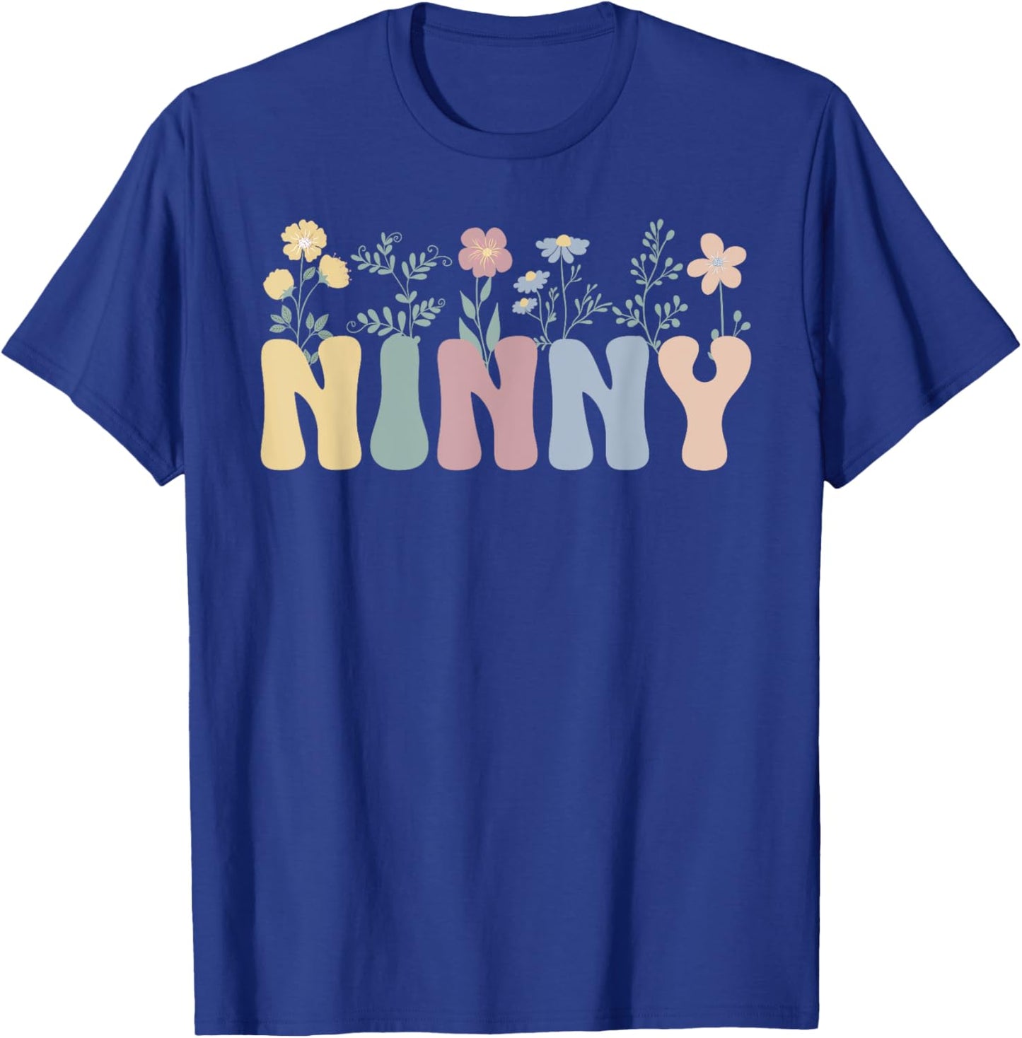 Groovy Ninny Grandma On Mother's Day Black Floral Pattern Casual T-Shirt - T-Shirt | Royal