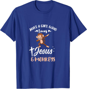 Just A Girl Who Loves Jesus And Monkeys T-Shirt - T-Shirt | Royal