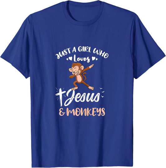 Just A Girl Who Loves Jesus And Monkeys T-Shirt - T-Shirt | Royal
