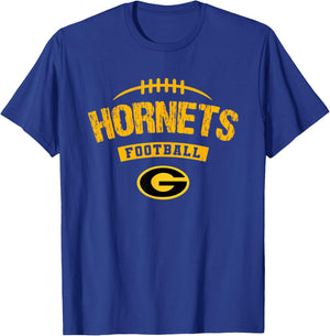Gatesville Hornets Logo Football Distressed HS T-Shirt - T-Shirt | Royal