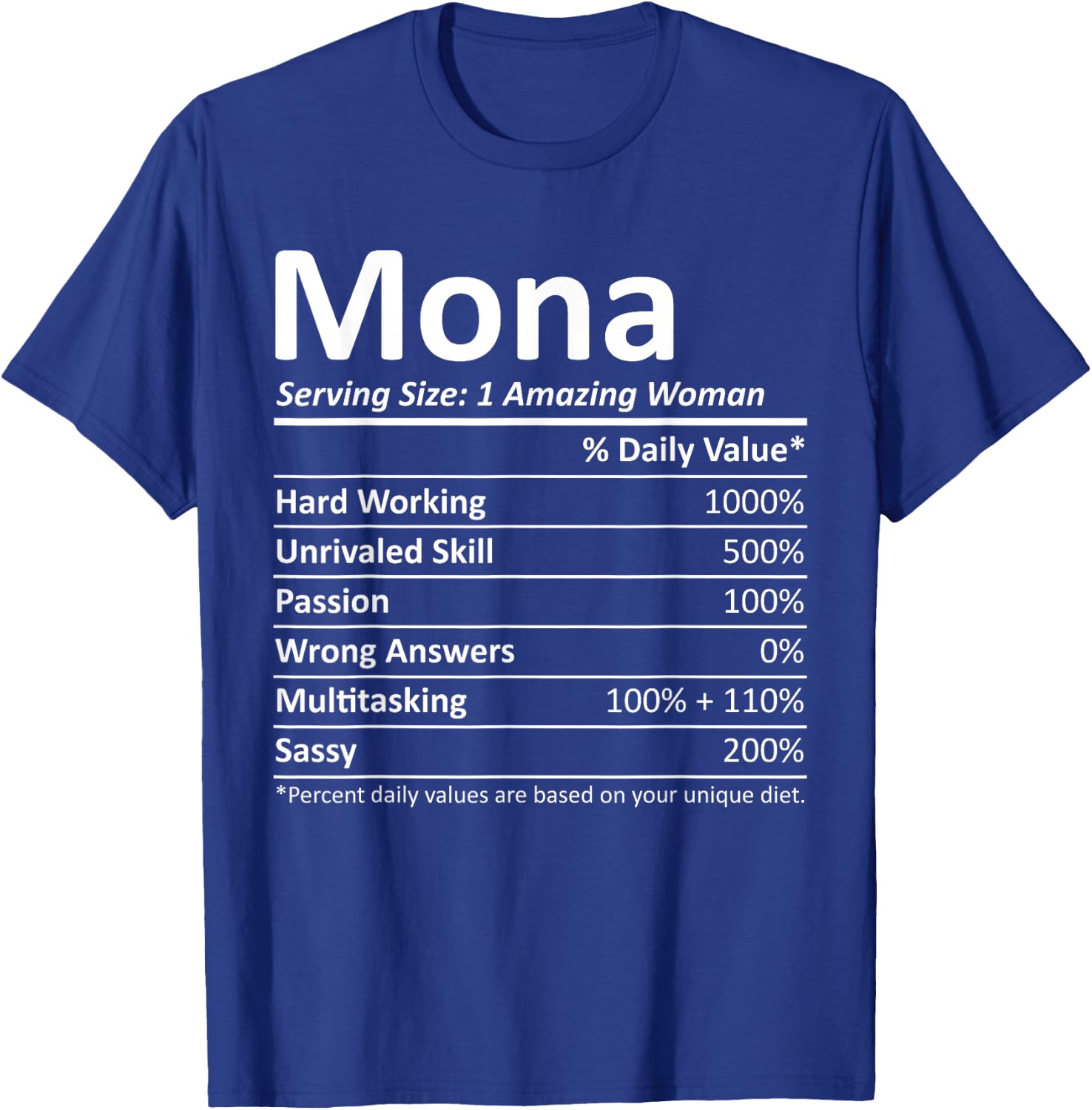 MONA Nutrition Personalized Name Funny Christmas Gift T-Shirt - T-Shirt | Royal