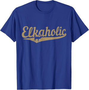 Elkaholic Elk Hunting Vintage Funny Moose Hunter T-Shirt - T-Shirt | Royal