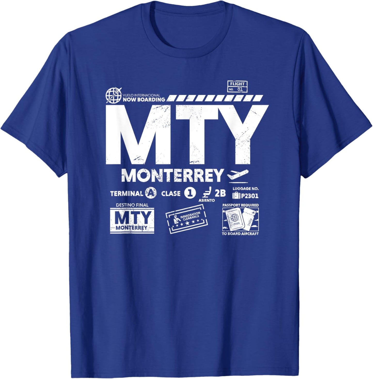Vintage Monterrey MTY Airport Code Travel Day Retro Tag MX T-Shirt - T-Shirt | Royal