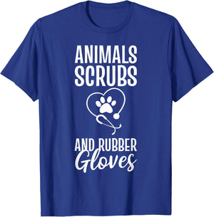 Animals Scrubs And Rubber Gloves Veterinarian T-Shirt - T-Shirt | Royal