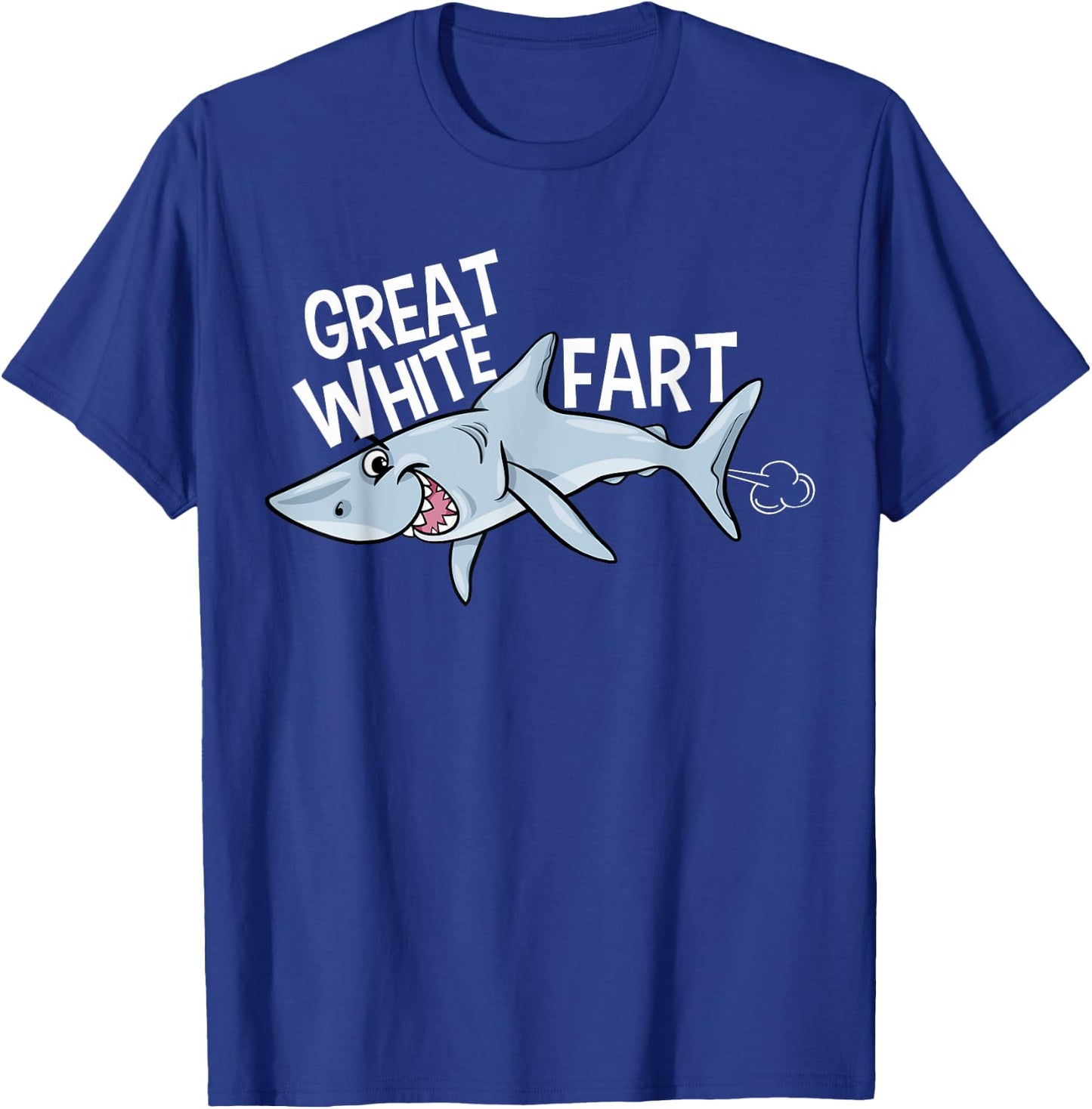 Great White Fart Grinning Shark - Funny Boys Farting T-Shirt - T-Shirt | Royal