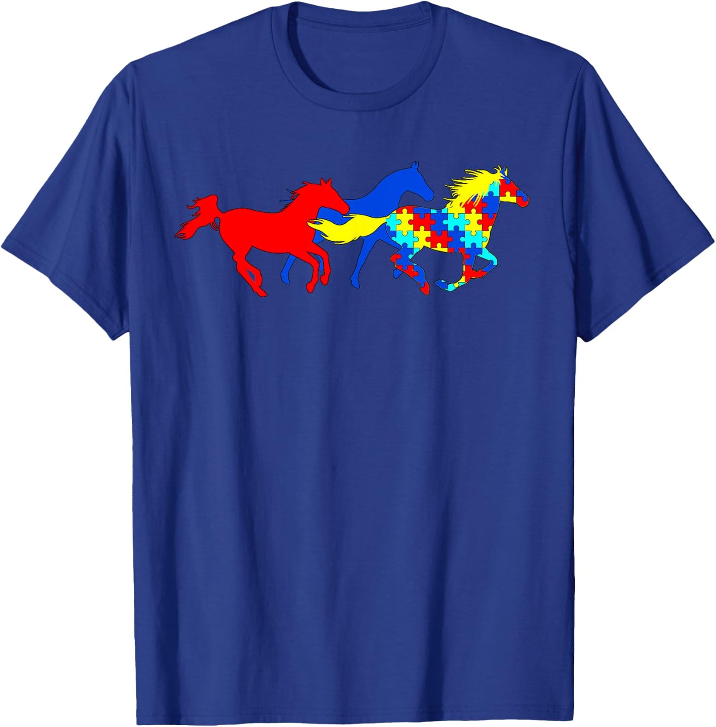 Autism Awareness Various Horses T-Shirt - T-Shirt | Royal