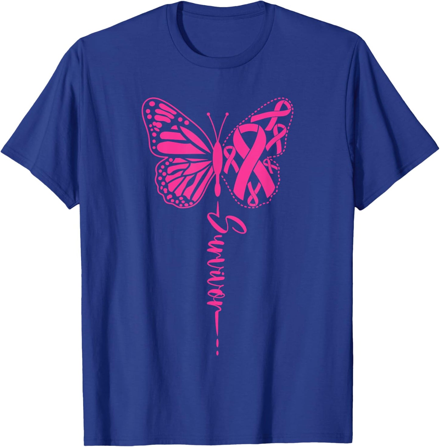 I am a Survivor Ribbon Butterfly Breast Cancer Awareness T-Shirt - T-Shirt | Royal