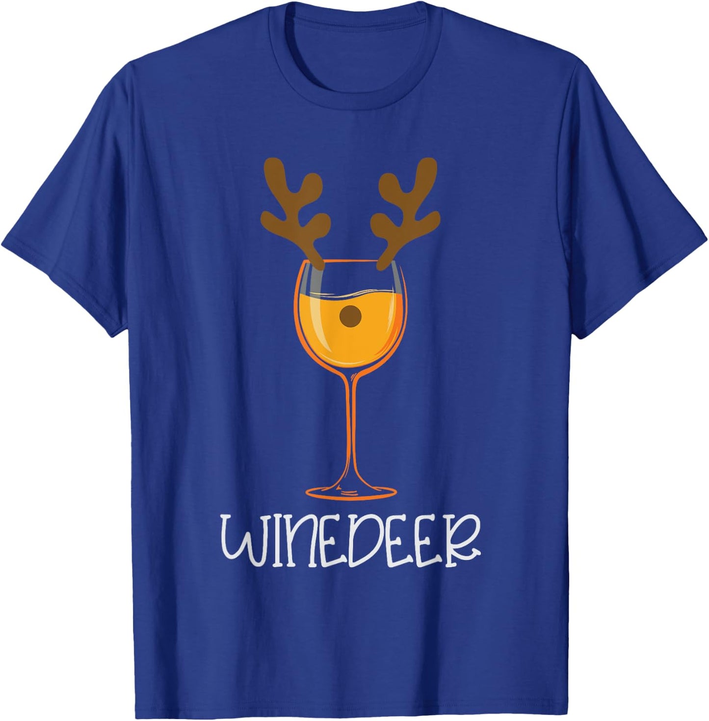 Wine Deer Funny Reindeer Nose Antlers Wine Glass T-Shirt - T-Shirt | Royal
