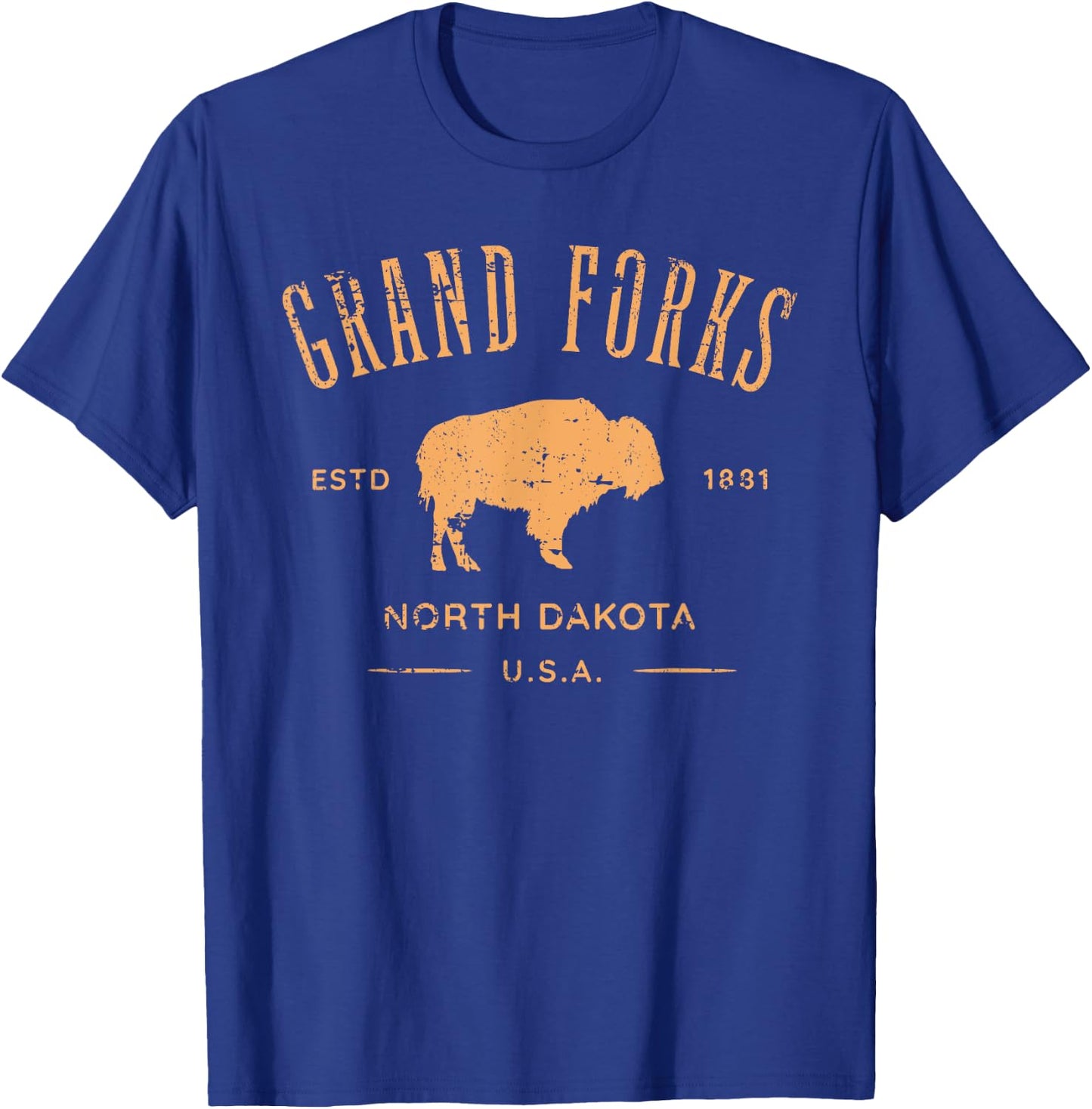 Grand Forks North Dakota Souvenir Distressed Style Design T-Shirt - T-Shirt | Royal