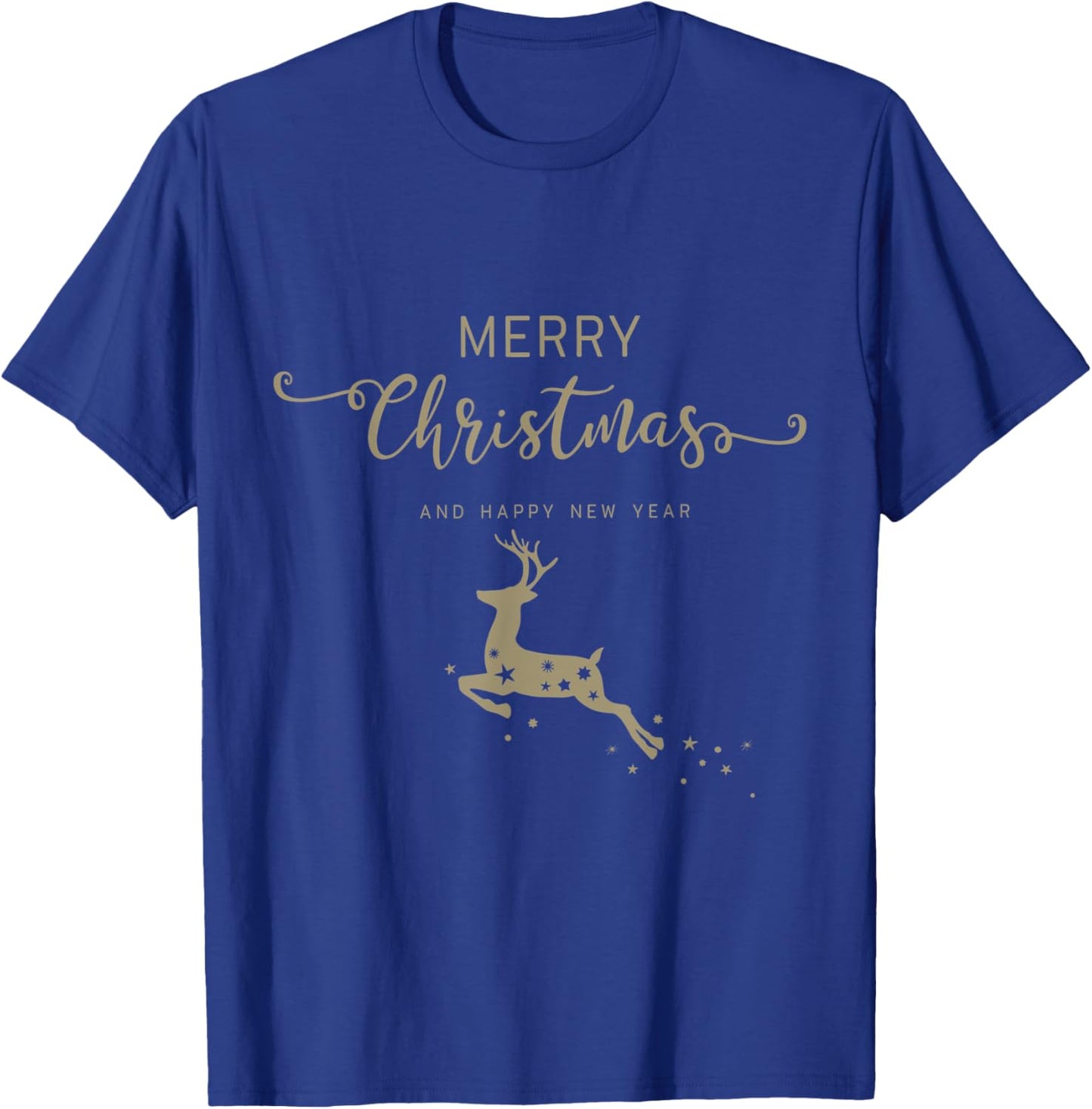 Flying Deer Christmas Merry Christmas Happy New Year Gold T-Shirt - T-Shirt | Royal