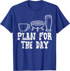 Plan For The Day Coffee Bbq Funny Barbecue Grilling Dad Men T-Shirt - T-Shirt | Royal
