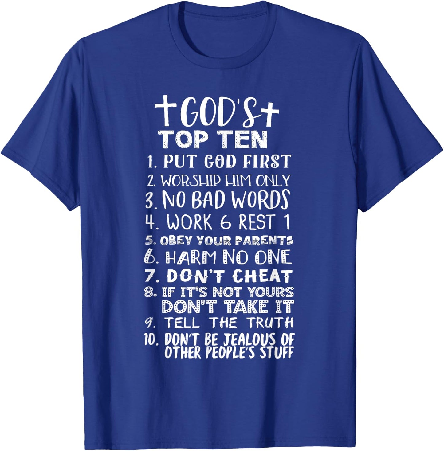 God's Top Ten 10 Commandments Jesus Christian Bible Verse T-Shirt - T-Shirt | Royal
