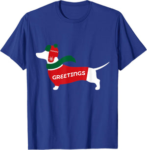 Cute Dachshund Christmas Wearing Sweater, Scarf, Hat T-Shirt - T-Shirt | Royal