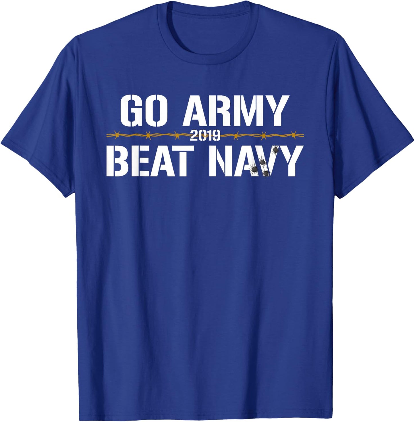 Veterans & Armed Forces Design (VAFD) Go Army, Beat Navy! 2019 Barbed Wire & Bullet Holes Black Cotton T-Shirt - T-Shirt | Royal