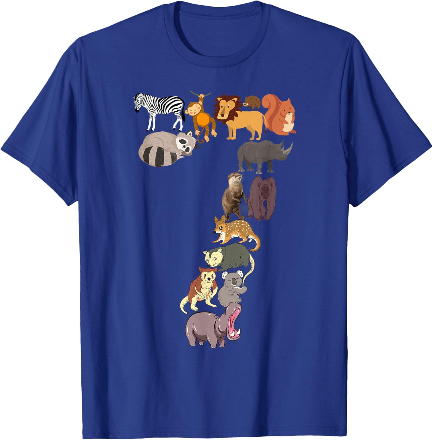 Fun 7th Birthday Safari Zoo Animals Figures Kids 7 Years Old T-Shirt - T-Shirt | Royal