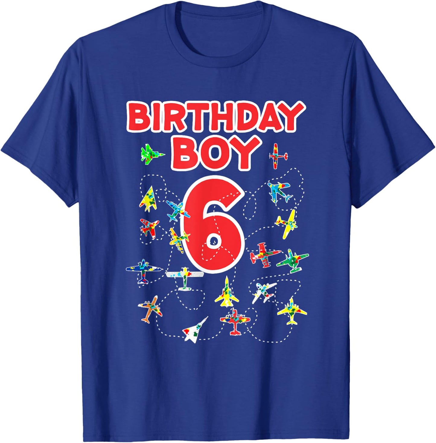 6th birthday boy airplane shirt-Six Birthday party Kids T-Shirt - T-Shirt | Royal